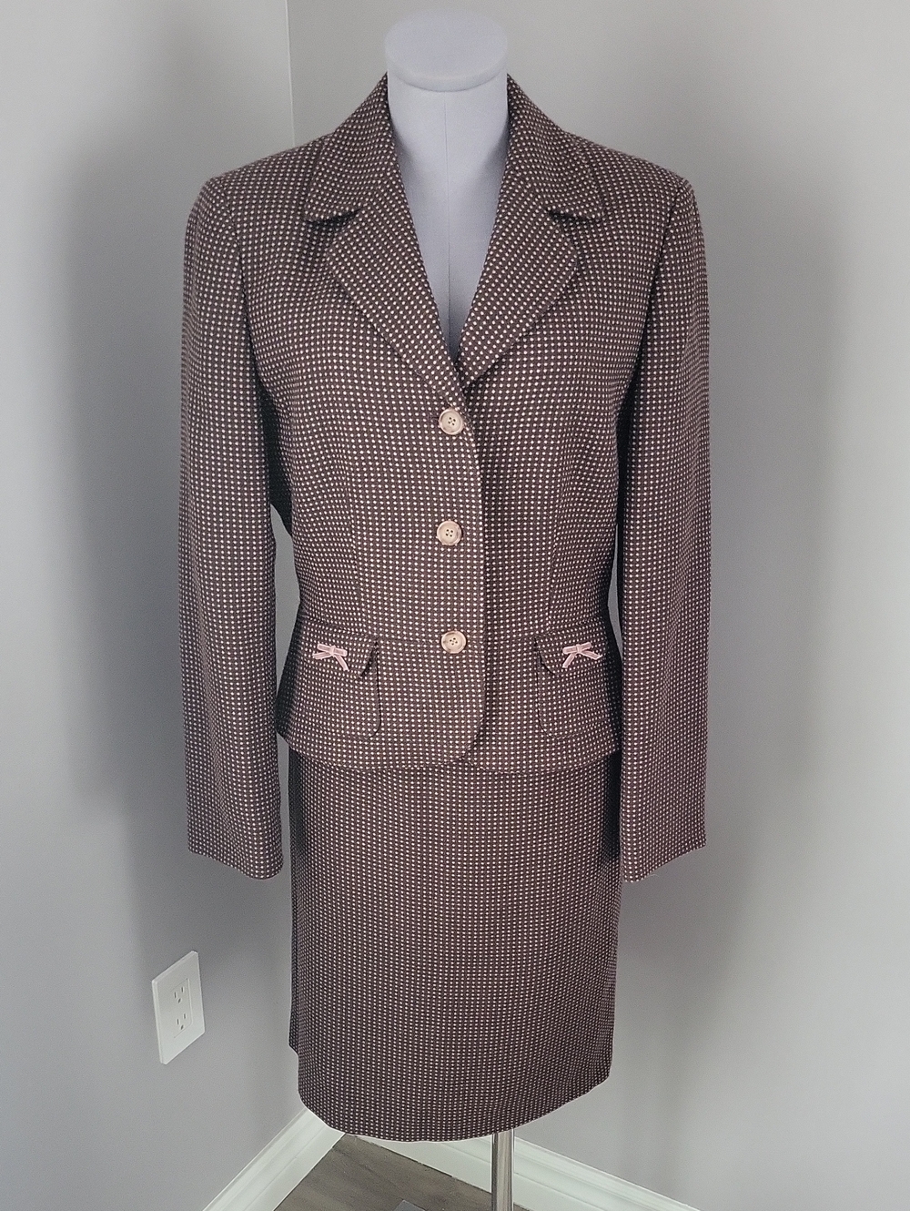 Tahari Arthur S. Levine Wool Blend Polka Dot Skirt Suit Size 10